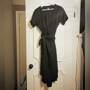 Heavy Linen Black Wrap Dress